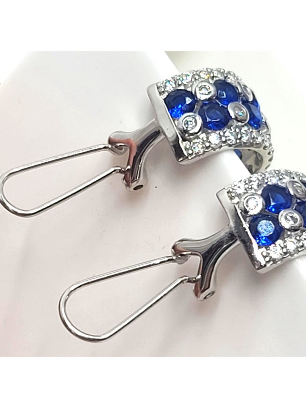 Sterling Silver Blue & Clear stone  Huggie Hoop Earrings S 925 Pierced 7.55g - Picture 3 of 9